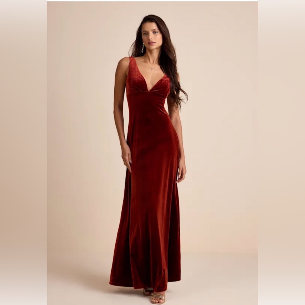 Decadent Evening Rust Orange Velvet Dress